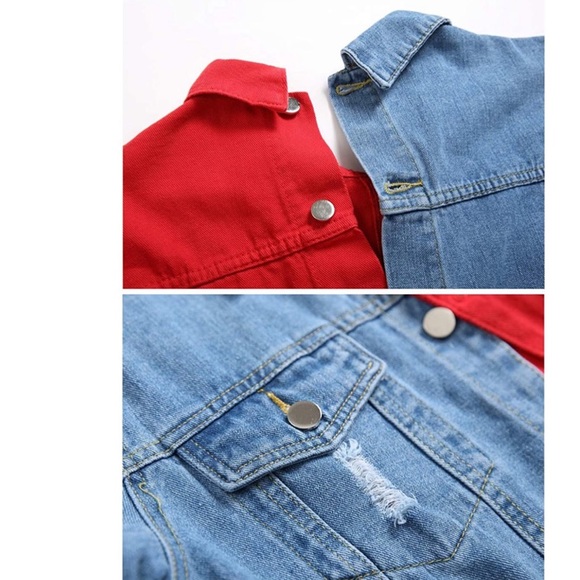 Separable Left&Right Ripped Slim Fit Denim Jacket - Picture 5 of 7